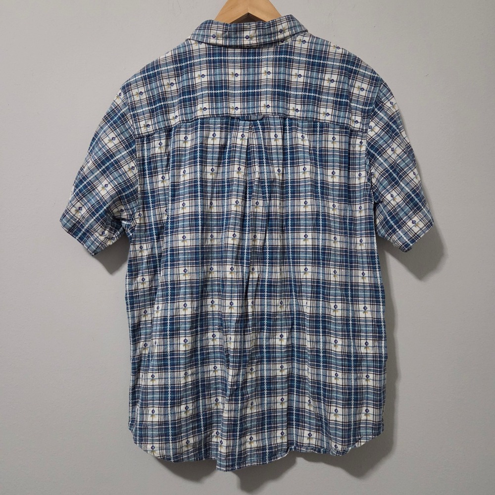Bobbie Brooks Blue Plaid Floral Embroidered Cotton Button Up Shirt Womens XL - Picture 4 of 4